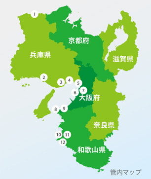 技術開発を行った施設や構造物が示された地図