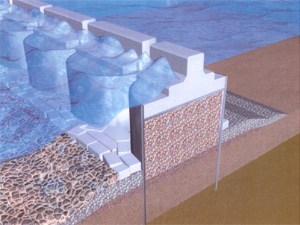 根入れ式鋼板セル防波堤のイメージ図